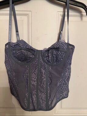 Lace Bustier Corset Top in Slate Blue